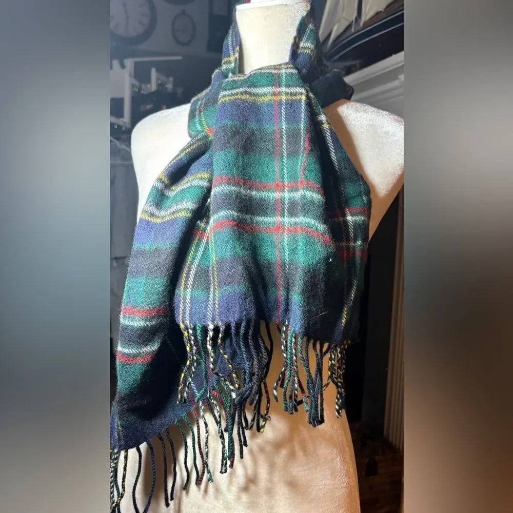 Vintage James Pringle Weavers Inverness Tartan 100% Lambswool Scarf with Fringe